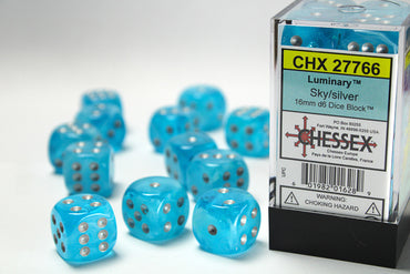 Luminary Sky/silver 16mm d6 Dice Block (12 dice)