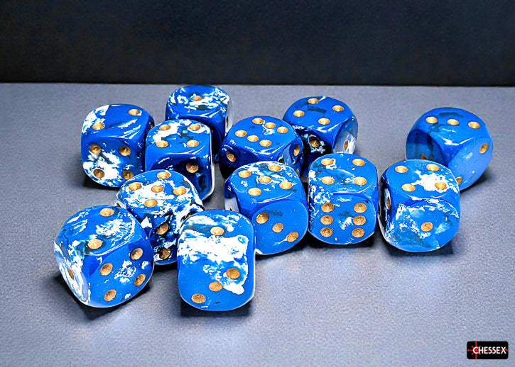 Brush Wavebreak/gold 16mm d6 Dice Block (12 dice)