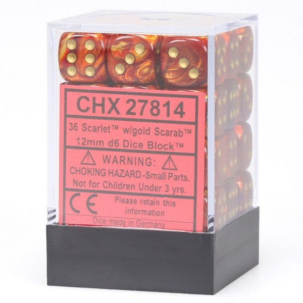 Scarab 12mm D6 Scarlet/Gold (36)