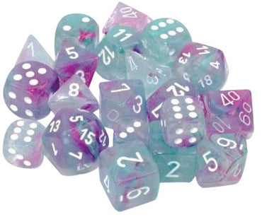 Nebula: Polyhedral Wisteria/white Luminary 7-Die Set