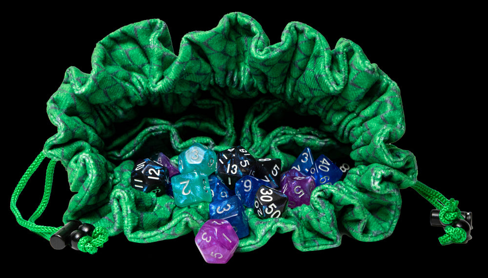 Dragon Storm Velvet Compartment Dice Bag: Green Dragon Scales