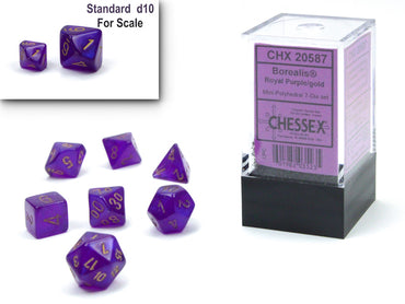 Borealis: Mini-Polyhedral Royal Purple/gold Luminary 7-Die Set